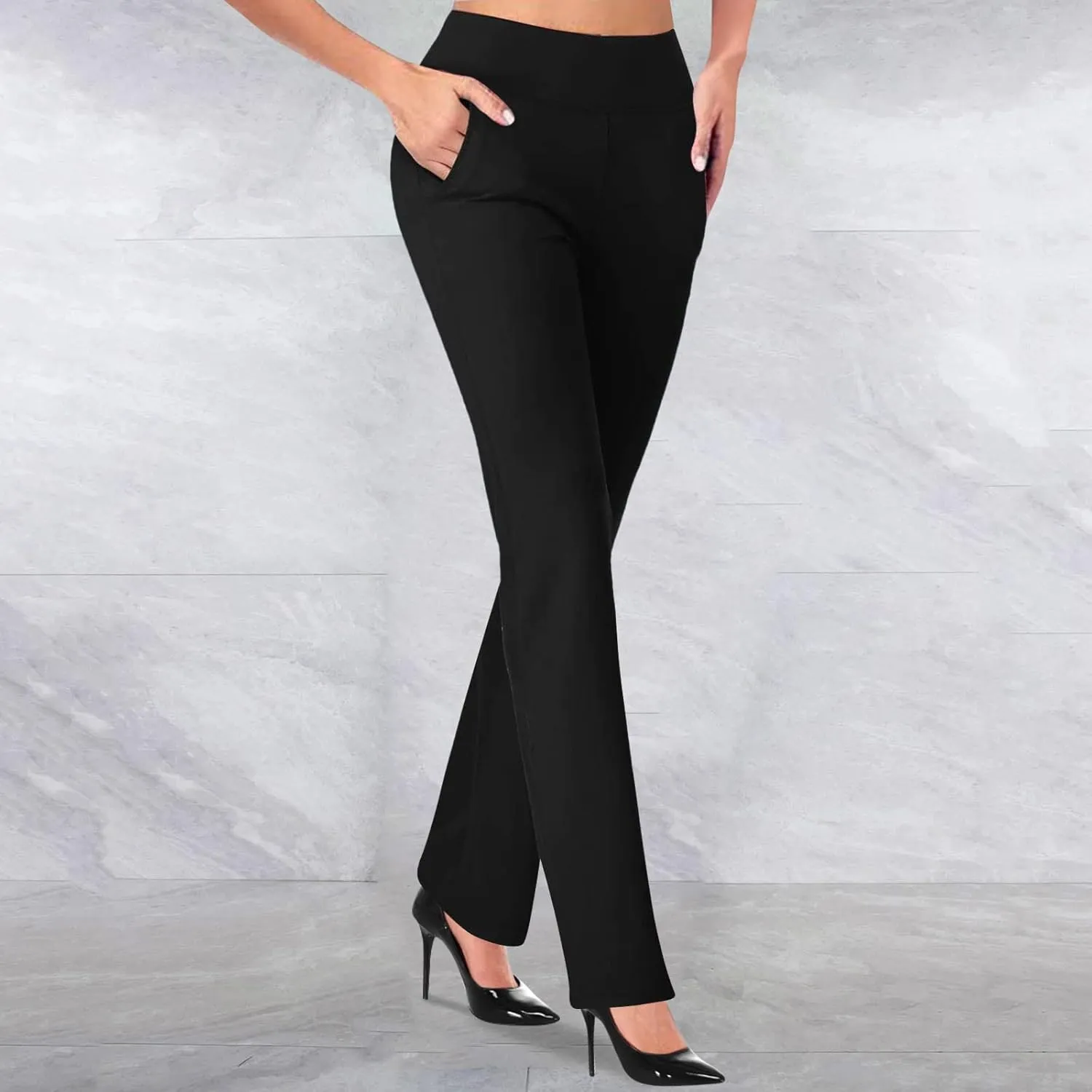 Womens Bootcut Dress Pants Business Casual Work Pants with Pockets High Waist Stretchy Straight Comfy Office Slacks