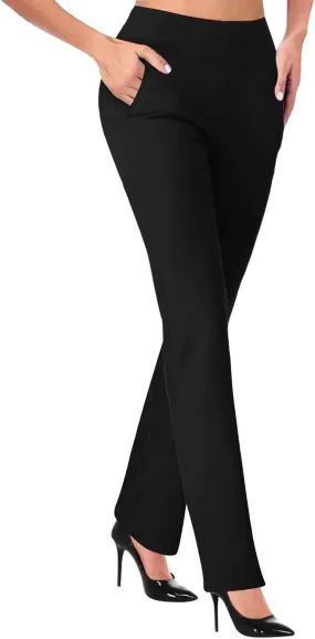 Womens Bootcut Dress Pants Business Casual Work Pants with Pockets High Waist Stretchy Straight Comfy Office Slacks
