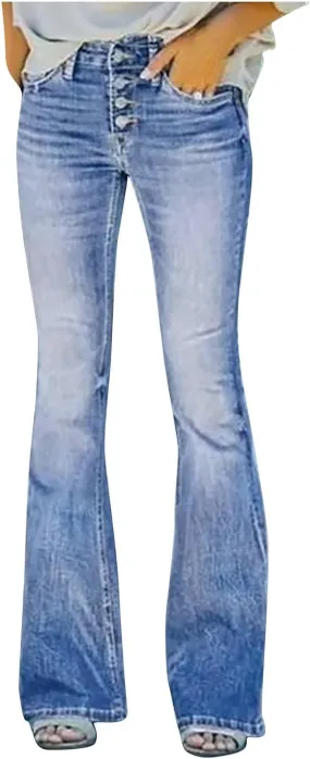 Womens Button-Up Curvy Slim Butt Lifting Denim Skinny Jeans Flare Denim Pants Bell Bottom Jeans Bootcut Jeans