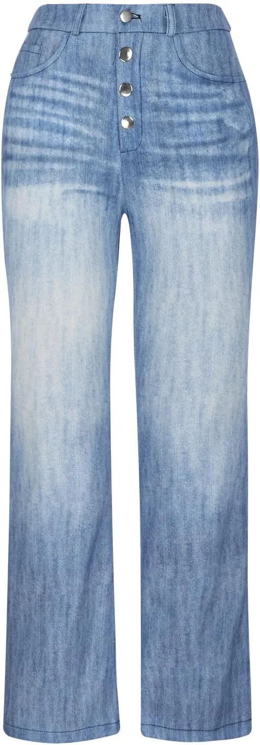 Womens Button-Up Curvy Slim Butt Lifting Denim Skinny Jeans Flare Denim Pants Bell Bottom Jeans Bootcut Jeans