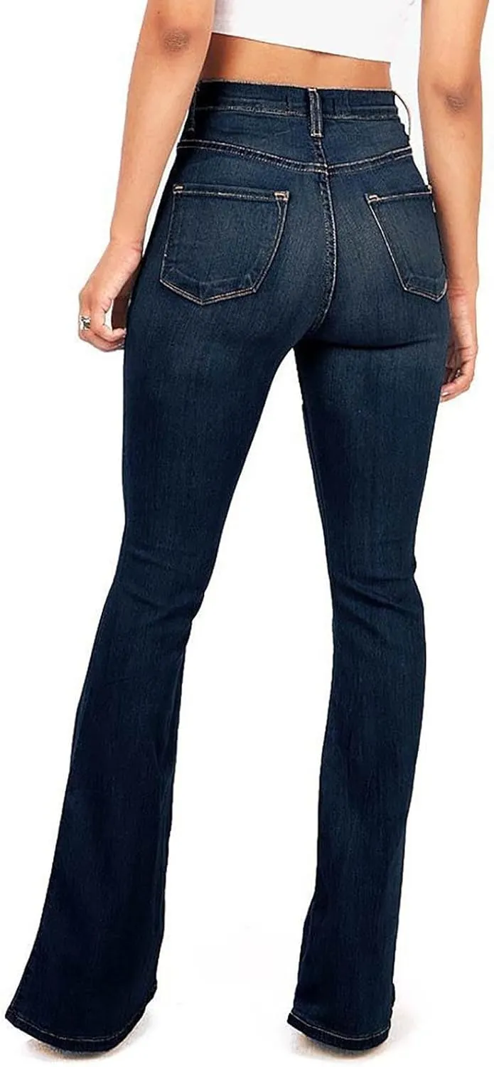 Womens Button-Up Curvy Slim Butt Lifting Denim Skinny Jeans Flare Denim Pants Bell Bottom Jeans Bootcut Jeans