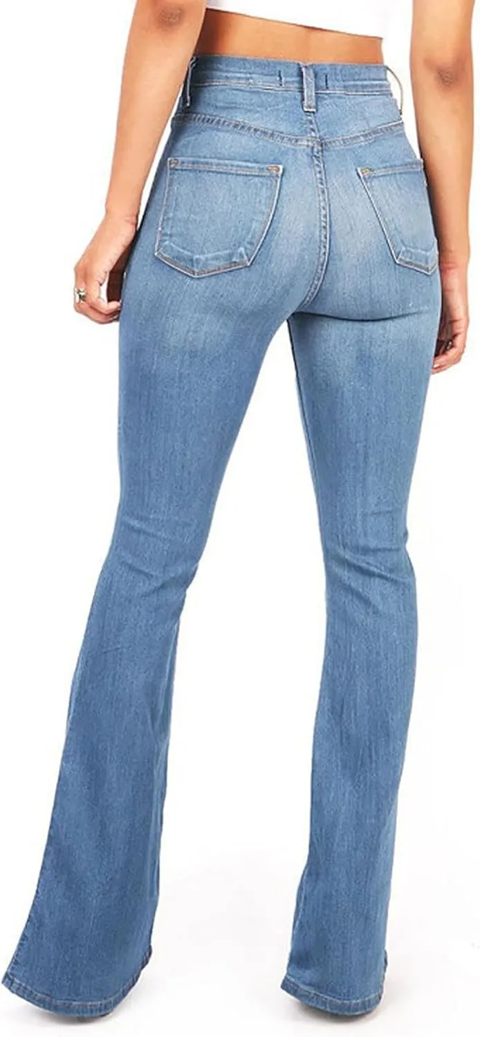 Womens Button-Up Curvy Slim Butt Lifting Denim Skinny Jeans Flare Denim Pants Bell Bottom Jeans Bootcut Jeans