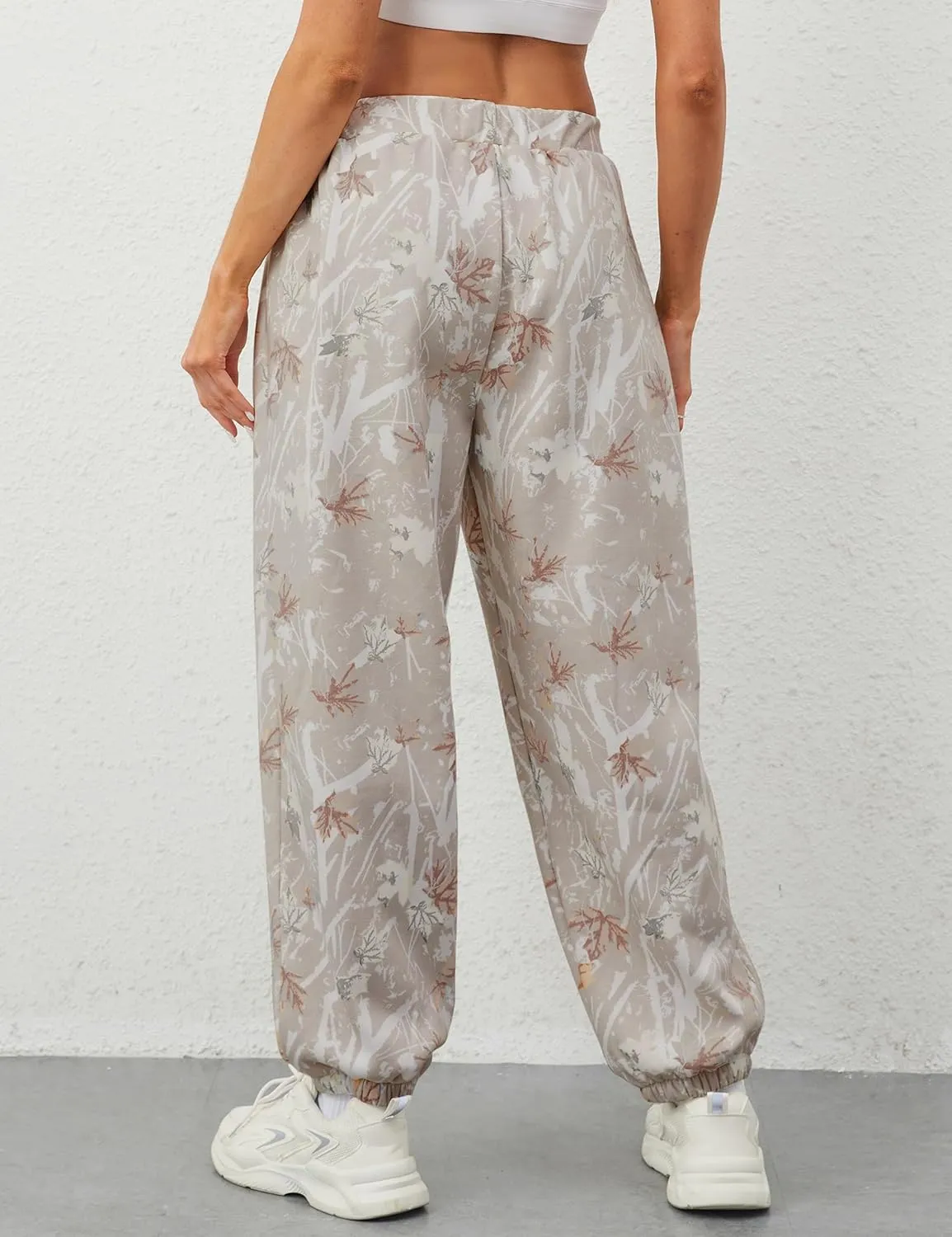 Womens Camo Pants Casual Elastic Waist Wide Leg Pants Lightweight Baggy Sweatpants with Pocket