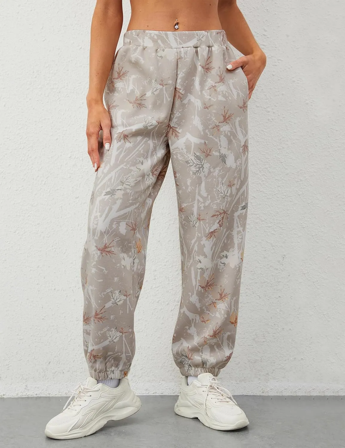Womens Camo Pants Casual Elastic Waist Wide Leg Pants Lightweight Baggy Sweatpants with Pocket