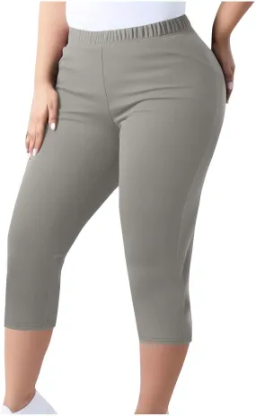 Womens Capri Pants Plus Size Stretch Knee Length Leggings Elastic Waist Casual Summer Solid Color Pull On Capris 2025