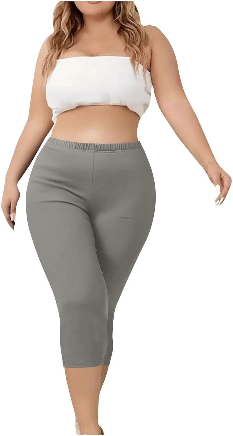 Womens Capri Pants Plus Size Stretch Knee Length Leggings Elastic Waist Casual Summer Solid Color Pull On Capris 2025