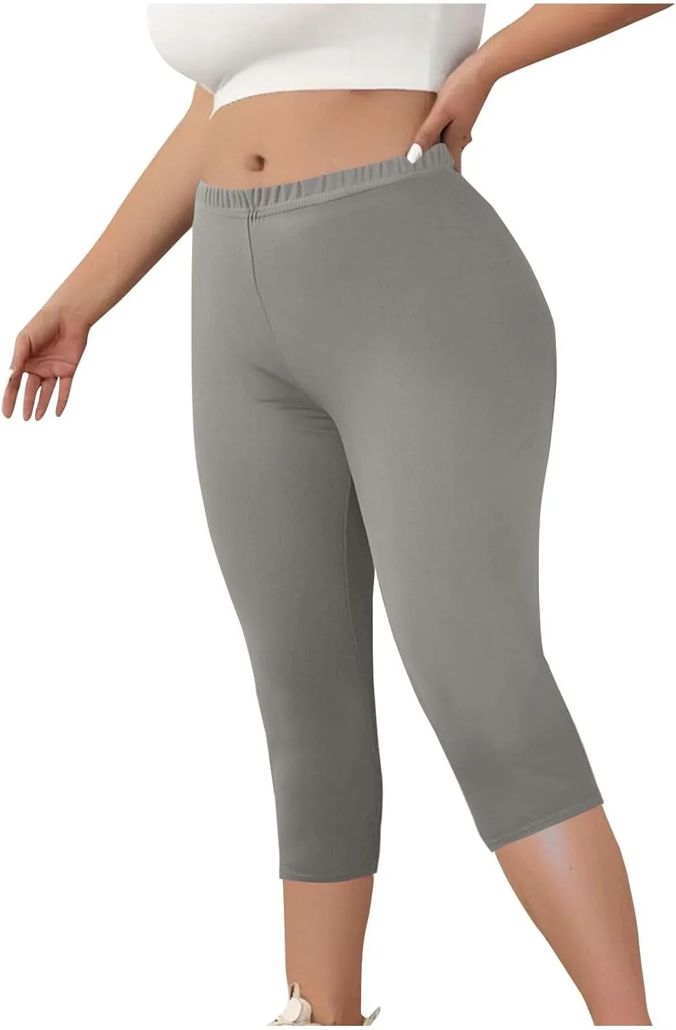Womens Capri Pants Plus Size Stretch Knee Length Leggings Elastic Waist Casual Summer Solid Color Pull On Capris 2025