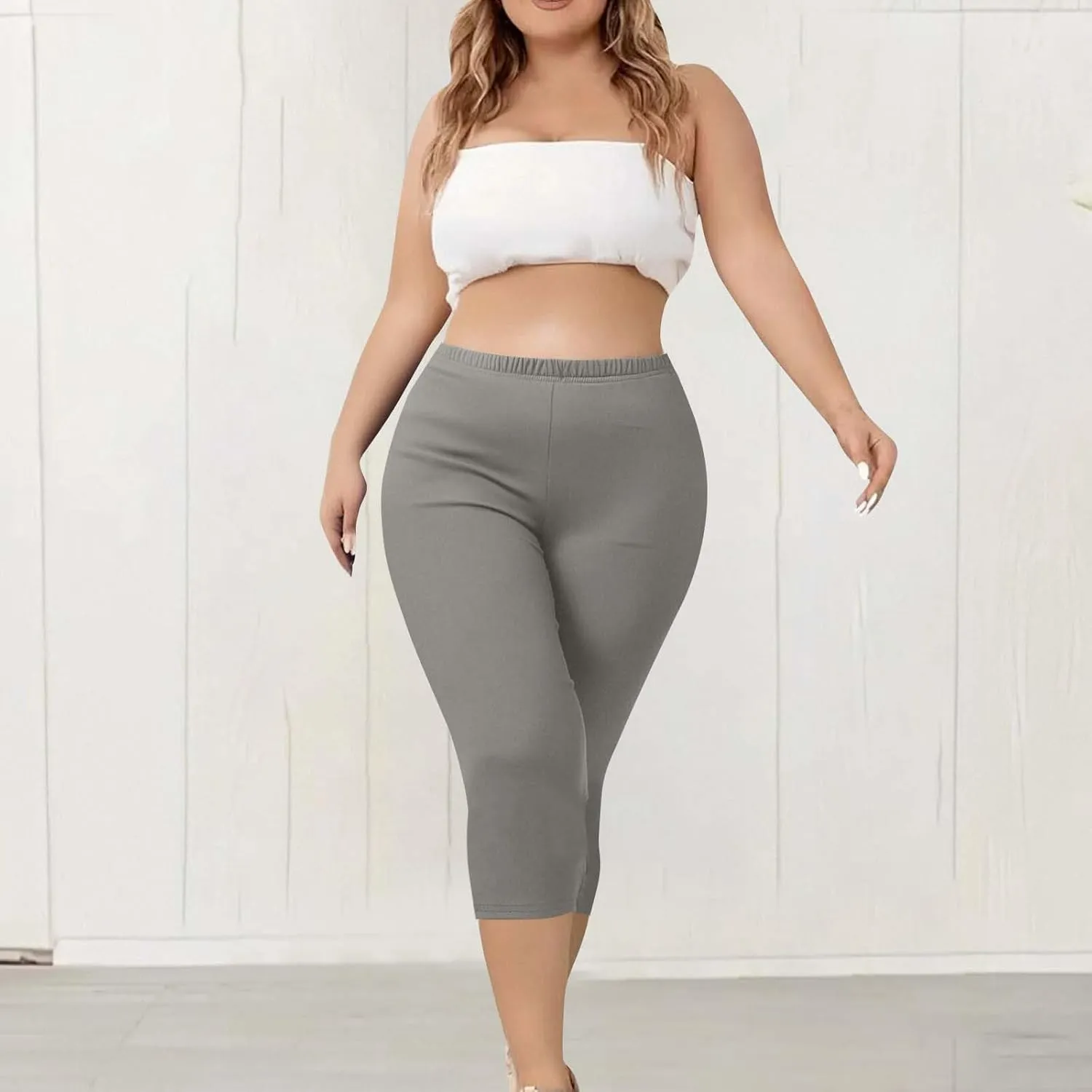 Womens Capri Pants Plus Size Stretch Knee Length Leggings Elastic Waist Casual Summer Solid Color Pull On Capris 2025