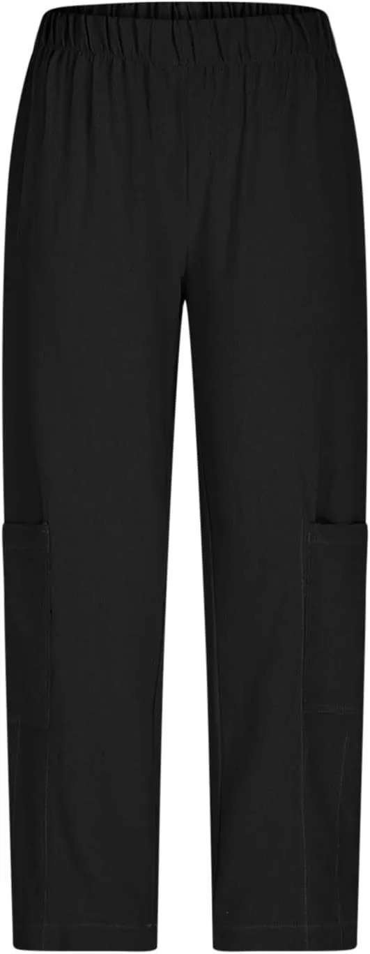 Womens Capri Pants Wide Leg Elastic High Waist Cargo Pants with Pockets Casual Loose Fit Palazzo Cropped Trousers