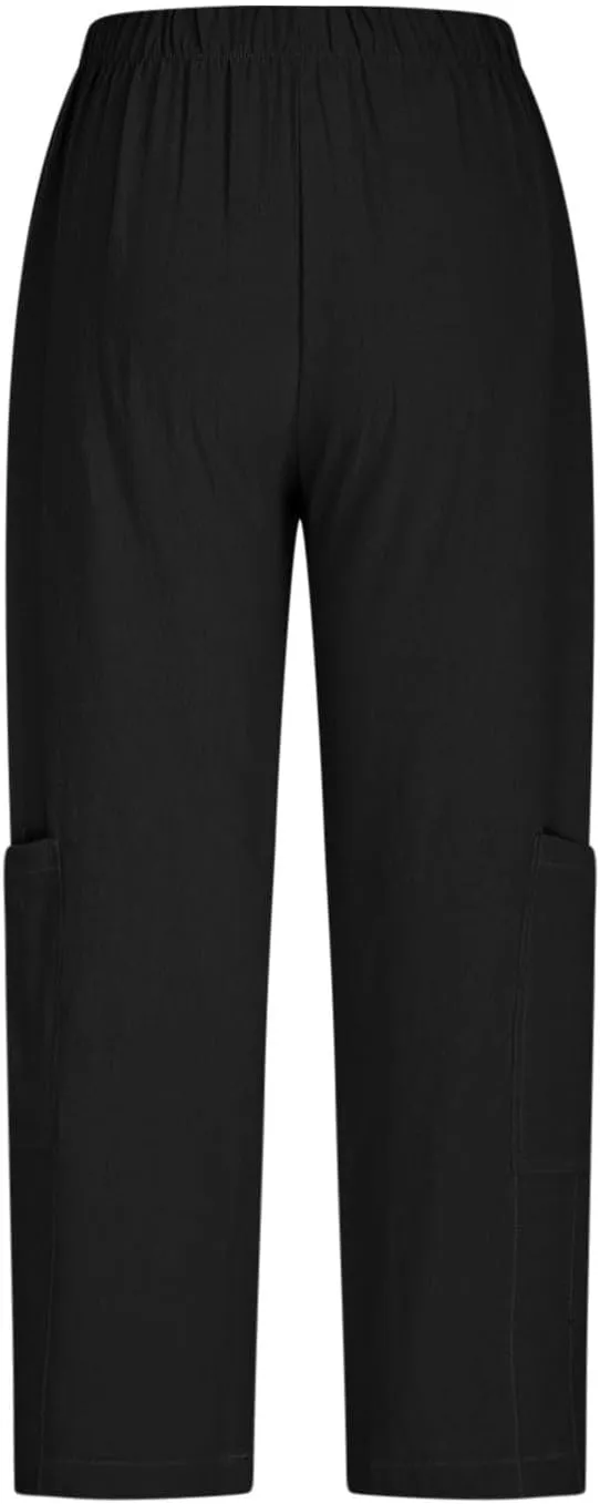 Womens Capri Pants Wide Leg Elastic High Waist Cargo Pants with Pockets Casual Loose Fit Palazzo Cropped Trousers