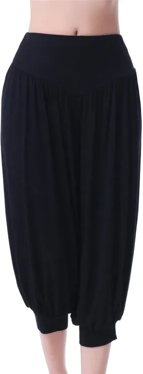 Women's Capri Trousers Yoga Cropped Pants 3/4 Length Bloomers Ladies Stretch Pull on Trouser High Waist Leggings
