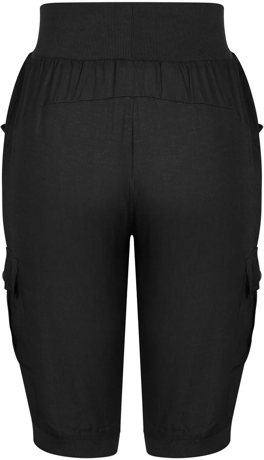 Womens Cargo Capri Pants Hiking Cropped Pants Lightweight Quick Dry Joggers Drawstring Elastic Waist Athletic Pant