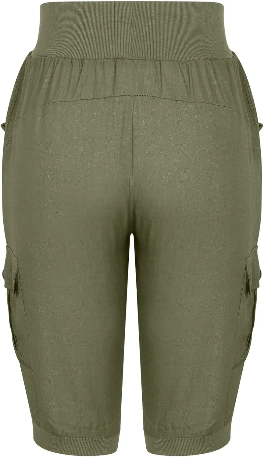 Womens Cargo Capri Pants Hiking Cropped Pants Lightweight Quick Dry Joggers Drawstring Elastic Waist Athletic Pant