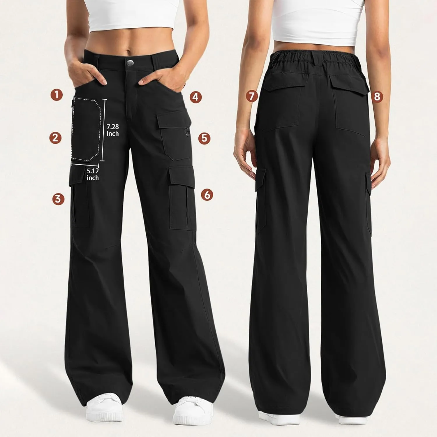 Womens Cargo Hiking Pants High Waisted Wide Leg Pants Lightweight Work Cargo Pants Casual Tactical Pants