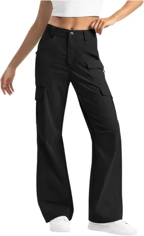 Womens Cargo Hiking Pants High Waisted Wide Leg Pants Lightweight Work Cargo Pants Casual Tactical Pants