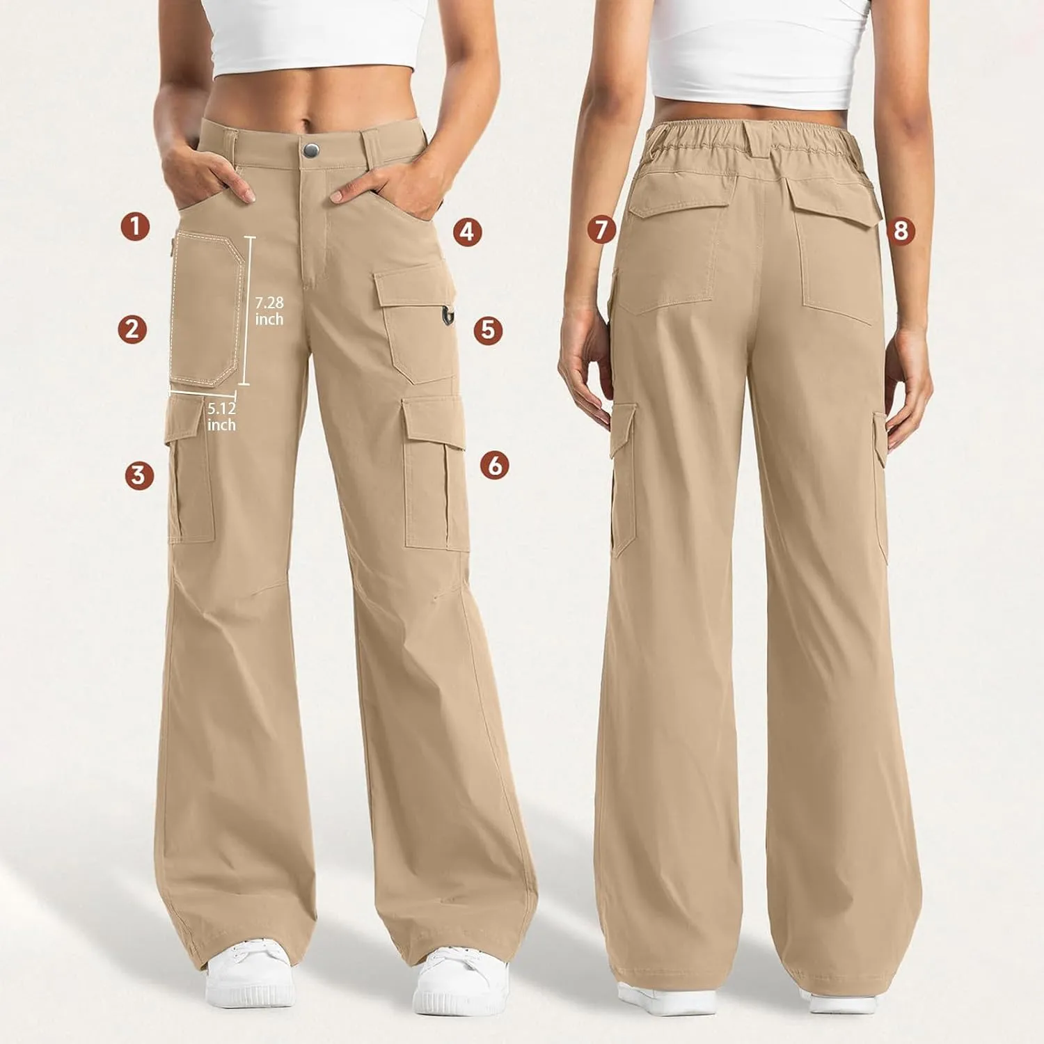 Womens Cargo Hiking Pants High Waisted Wide Leg Pants Lightweight Work Cargo Pants Casual Tactical Pants