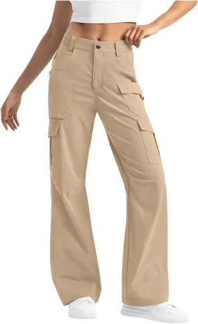 Womens Cargo Hiking Pants High Waisted Wide Leg Pants Lightweight Work Cargo Pants Casual Tactical Pants