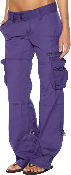 Womens Cargo Pants Fashion High Rise Y2K Parachute Pants Baggy Straight Wide Leg Trousers Streetwear with Pockets