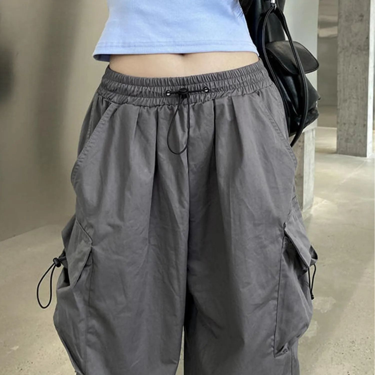 Womens Cargo Pants High Waisted Drawstring Y2K Hiking Trousers Baggy Comfy Trendy Streetwear Baggy Pant Multi Pockets