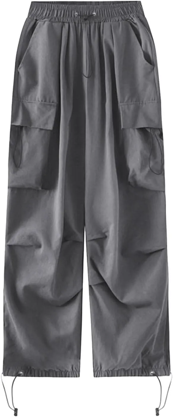Womens Cargo Pants High Waisted Drawstring Y2K Hiking Trousers Baggy Comfy Trendy Streetwear Baggy Pant Multi Pockets