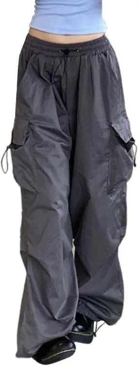 Womens Cargo Pants High Waisted Drawstring Y2K Hiking Trousers Baggy Comfy Trendy Streetwear Baggy Pant Multi Pockets