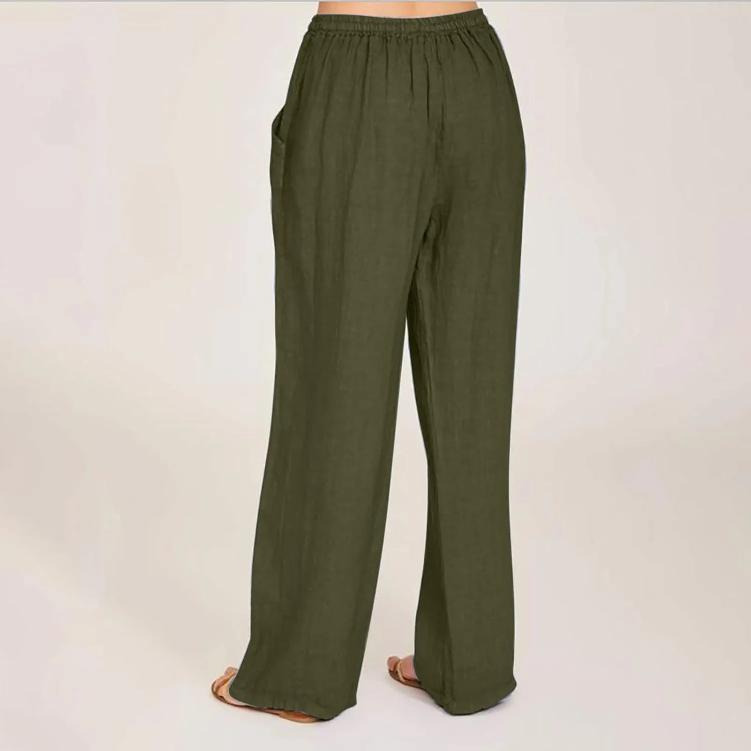 Womens Casual Cotton Linen Pants High Waist Drawstring Wide Leg Palazzo Pant Lightweight Loose Fit Lounge Trousers