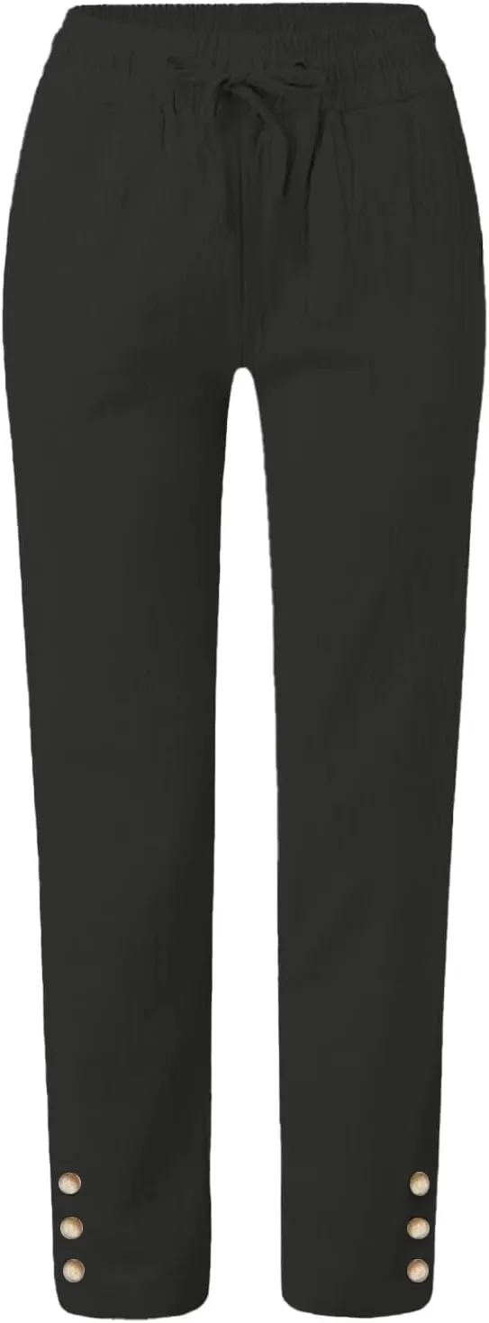 Womens Casual Cotton Linen Pants Lightweight Summer Relax Elastic Waist Plus Size Lounge Long Trousers with Pocket