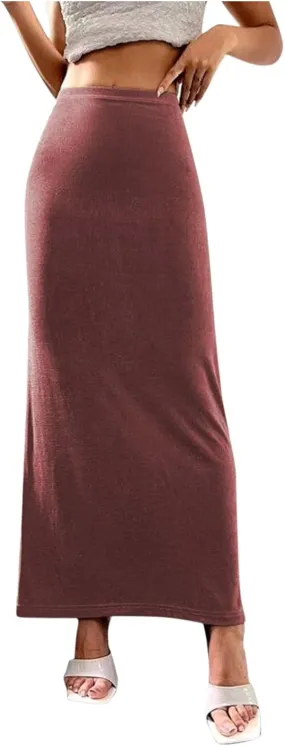Womens Casual Elastic High Waist Skirts Summer Solid Bodycon Long Maxi Skirt Sexy Slim Trendy Party Half Slip Skirts
