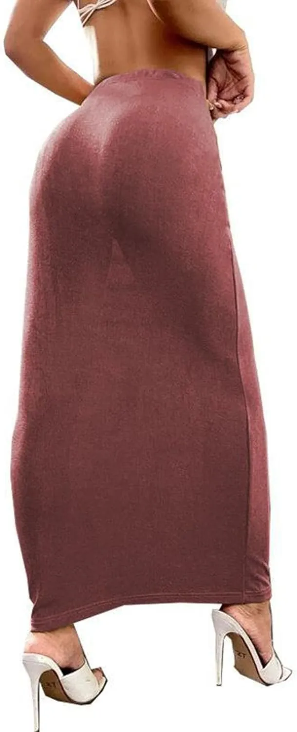 Womens Casual Elastic High Waist Skirts Summer Solid Bodycon Long Maxi Skirt Sexy Slim Trendy Party Half Slip Skirts