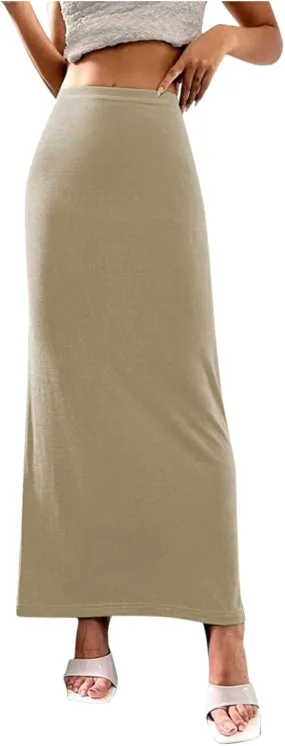 Womens Casual Elastic High Waist Skirts Summer Solid Bodycon Long Maxi Skirt Sexy Slim Trendy Party Half Slip Skirts
