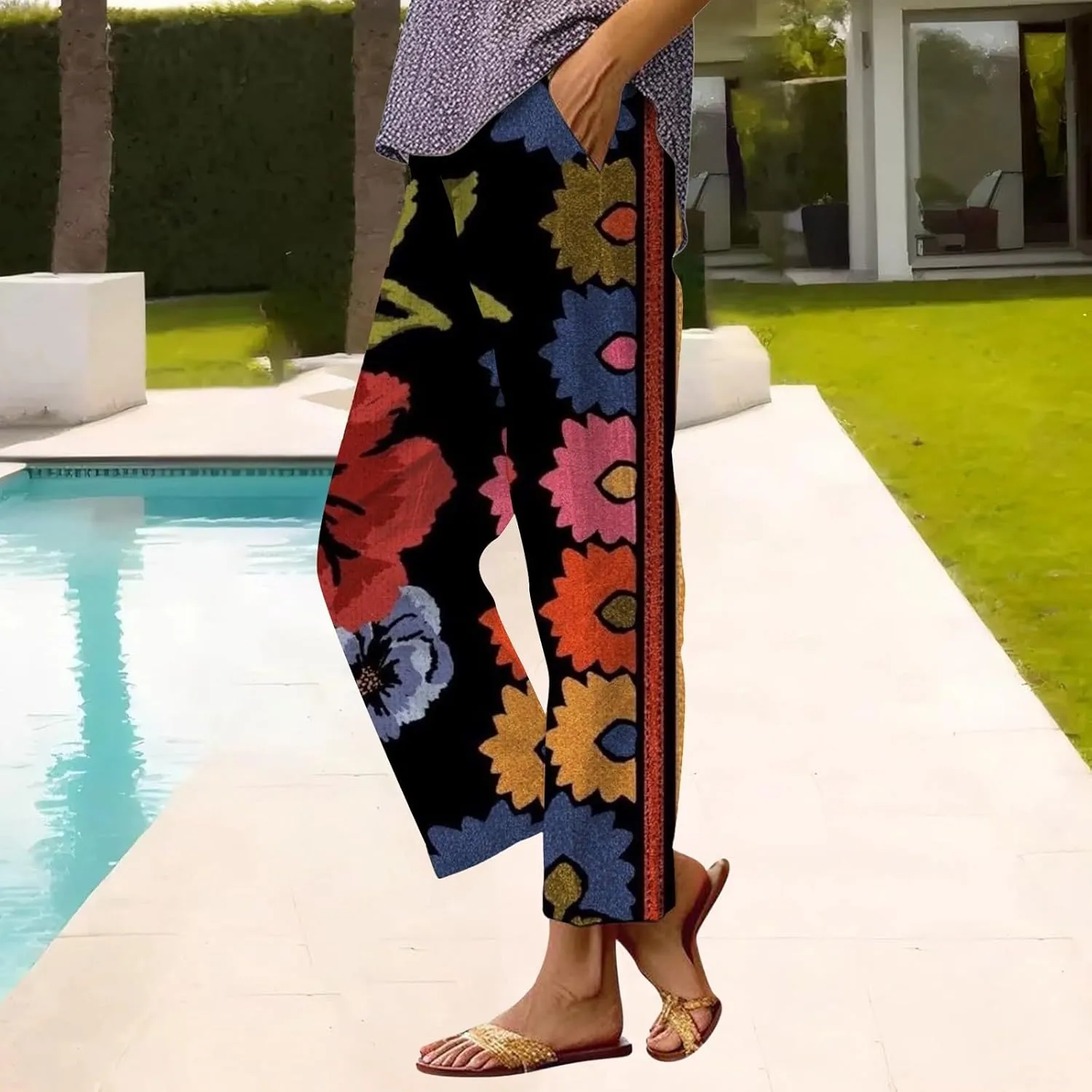 Womens Casual Pants Linen Slacks Lightweight Elastic Waist Trousers Cotton Linen Pants Summer 2025