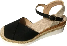 Women's Closed Toe Elastic Ankle Strap Espadrilles Wedge Sandals Summer Espadrilles Orthopedic Platform Buckle Ankle Strap Sandal Casual Flat Strappy Slip on Comfortable Beach Boho Outdoor Cool Shoes