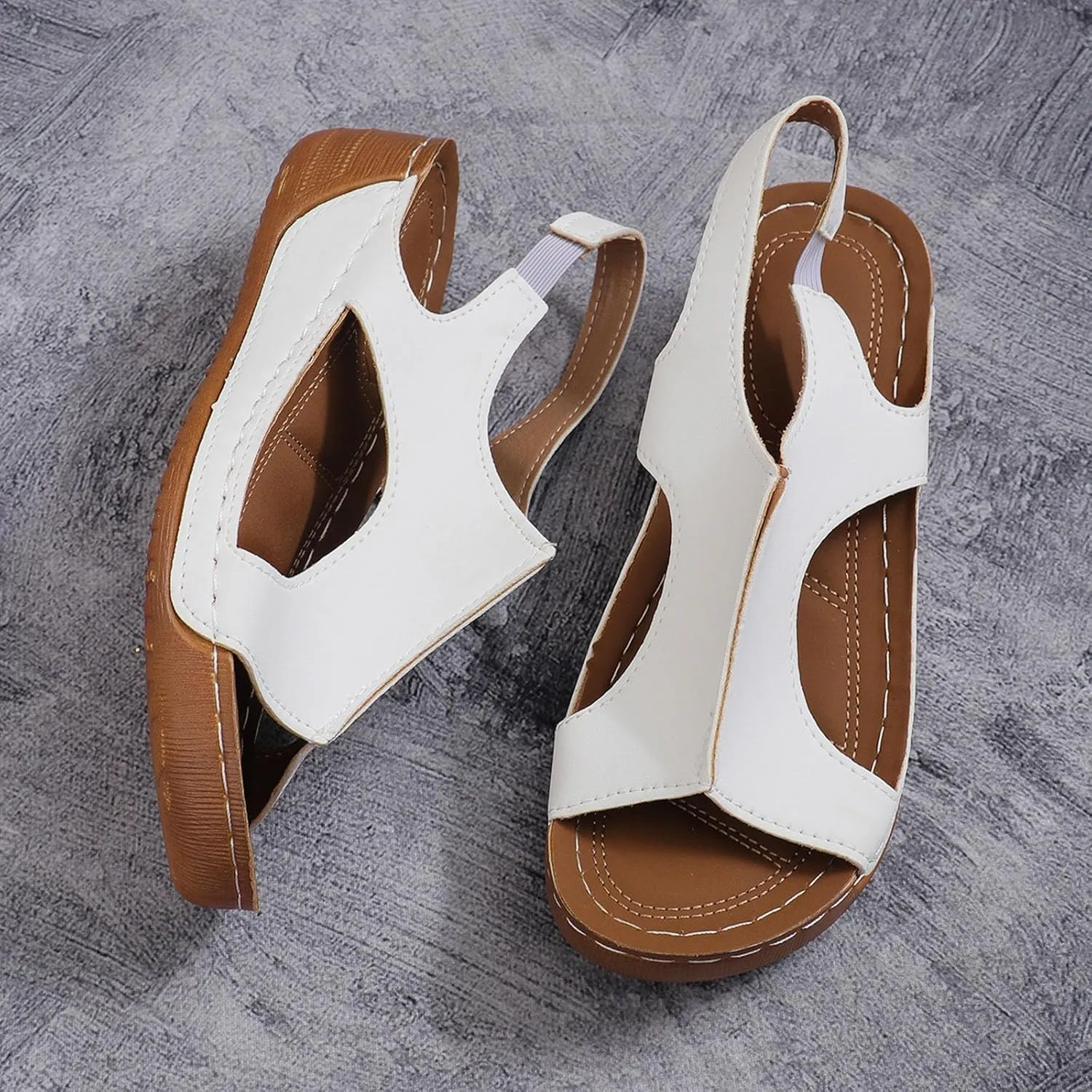 Womens Comfy Wedge Orthopedic Sandals Summer Platform Cork Wedges Slide Comfortable Walking Dressy Slip On Ankle Strap Open Toe Low With Straps Sandal Fashion Beach Going Out Sports Shoes