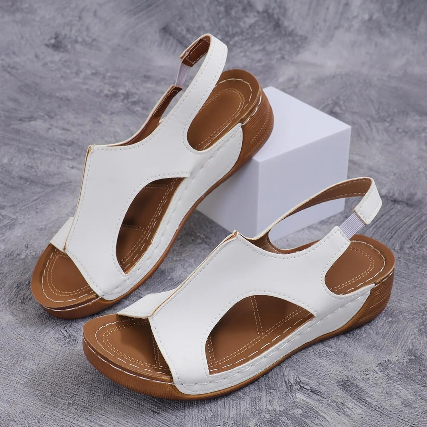 Womens Comfy Wedge Orthopedic Sandals Summer Platform Cork Wedges Slide Comfortable Walking Dressy Slip On Ankle Strap Open Toe Low With Straps Sandal Fashion Beach Going Out Sports Shoes