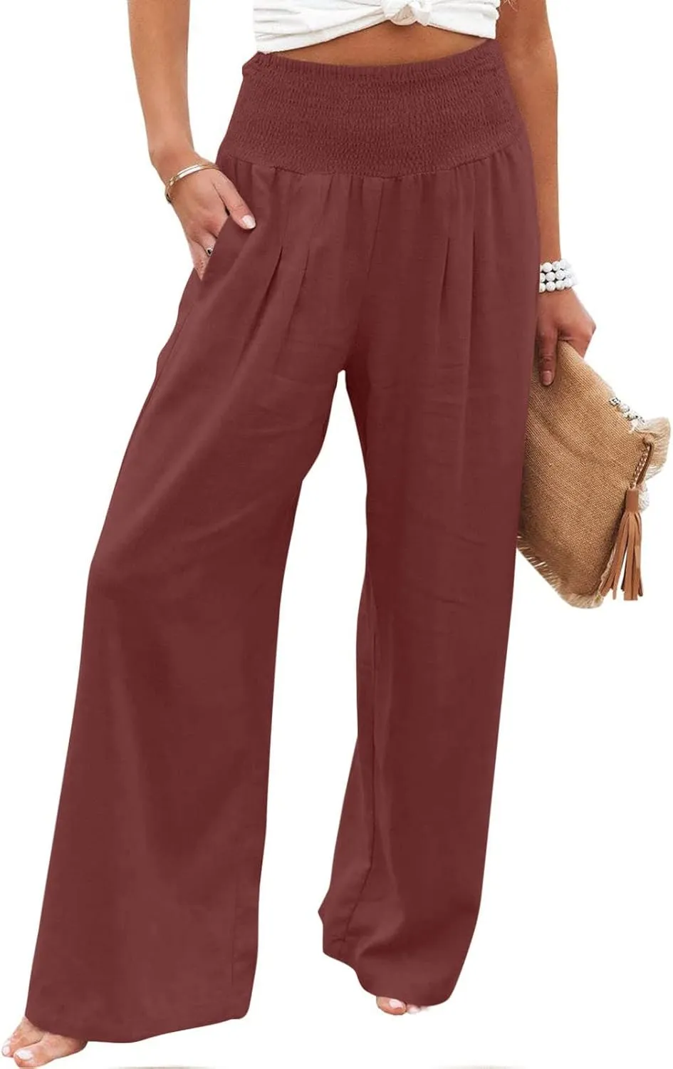 Womens Cotton Linen Pants Summer Wide Leg, High Waisted Palazzo Pants Plus Size, Dressy Casual Linen Pants Trousers