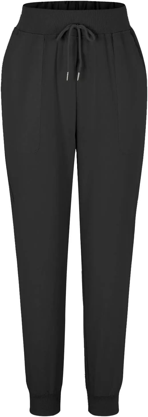 Womens Cotton Linen Tapered Pants Jogger Summer Relax Fit Drawstring Elastic Waist Casual Trousers with Pockets