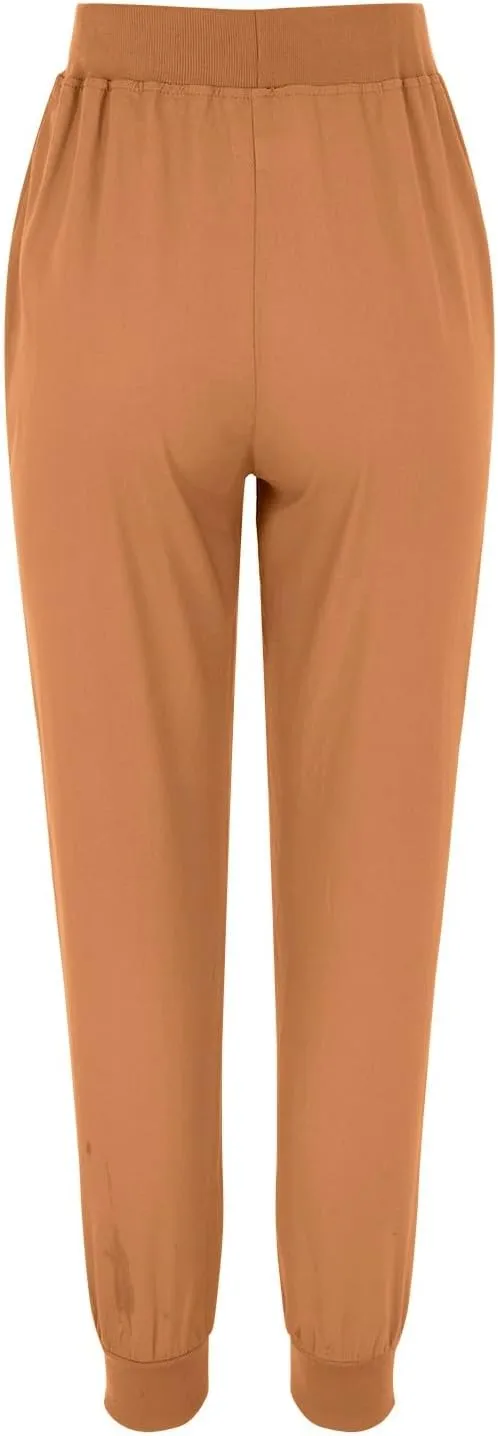 Womens Cotton Linen Tapered Pants Jogger Summer Relax Fit Drawstring Elastic Waist Casual Trousers with Pockets