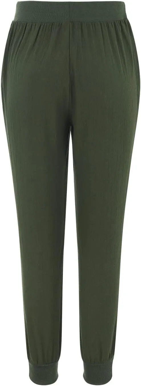 Womens Cotton Linen Tapered Pants Jogger Summer Relax Fit Drawstring Elastic Waist Casual Trousers with Pockets