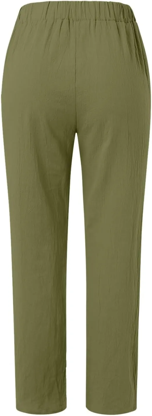 Womens Cotton Linen Wide Leg Trousers High Waisted Solid Casual Loose Fit Pants 2025 Summer Fashion Boho Pants