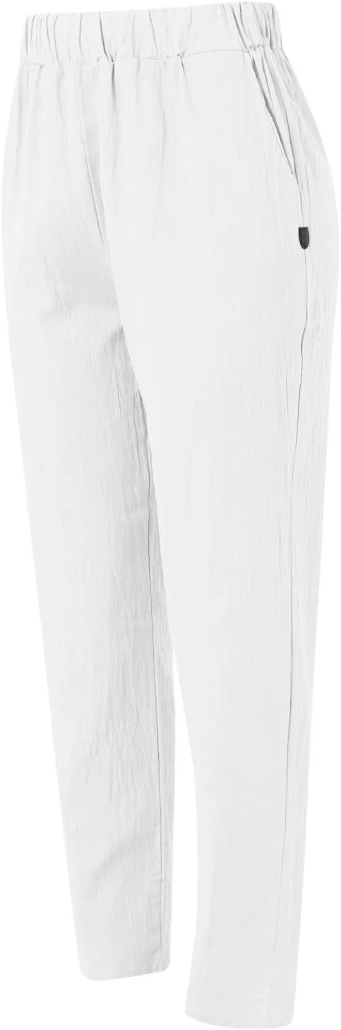 Womens Cotton Linen Wide Leg Trousers High Waisted Solid Casual Loose Fit Pants 2025 Summer Fashion Boho Pants
