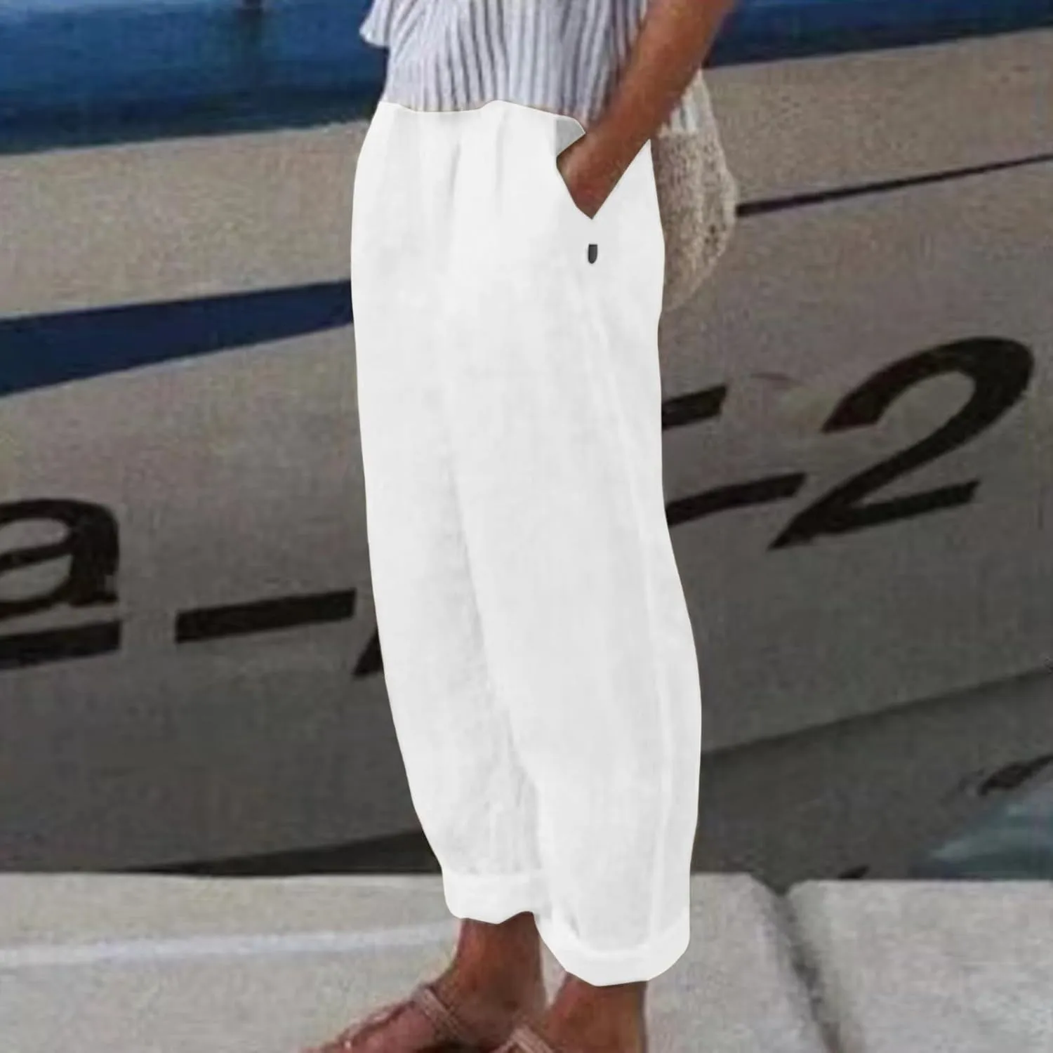 Womens Cotton Linen Wide Leg Trousers High Waisted Solid Casual Loose Fit Pants 2025 Summer Fashion Boho Pants