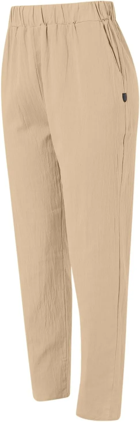 Womens Cotton Linen Wide Leg Trousers High Waisted Solid Casual Loose Fit Pants 2025 Summer Fashion Boho Pants