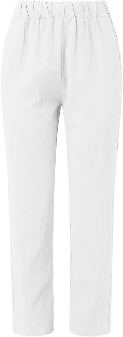 Womens Cotton Linen Wide Leg Trousers High Waisted Solid Casual Loose Fit Pants 2025 Summer Fashion Boho Pants