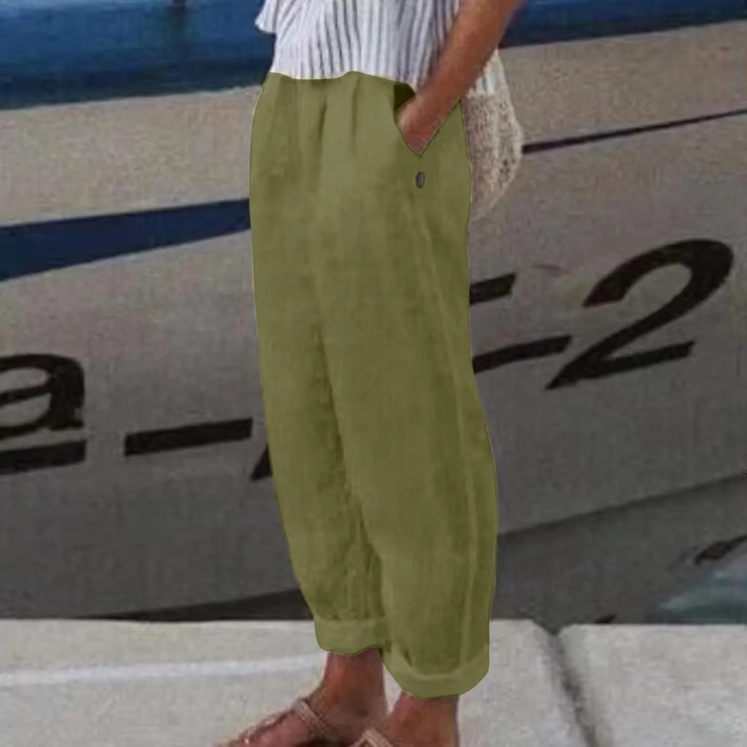 Womens Cotton Linen Wide Leg Trousers High Waisted Solid Casual Loose Fit Pants 2025 Summer Fashion Boho Pants