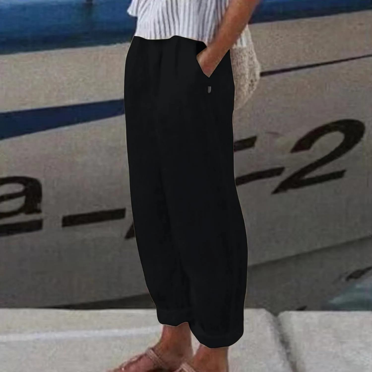 Womens Cotton Linen Wide Leg Trousers High Waisted Solid Casual Loose Fit Pants 2025 Summer Fashion Boho Pants