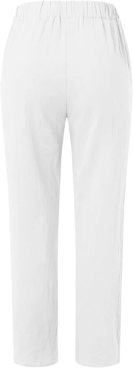 Womens Cotton Linen Wide Leg Trousers High Waisted Solid Casual Loose Fit Pants 2025 Summer Fashion Boho Pants