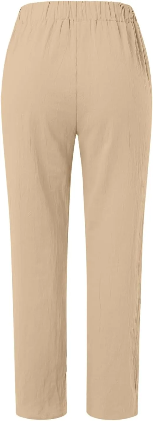 Womens Cotton Linen Wide Leg Trousers High Waisted Solid Casual Loose Fit Pants 2025 Summer Fashion Boho Pants