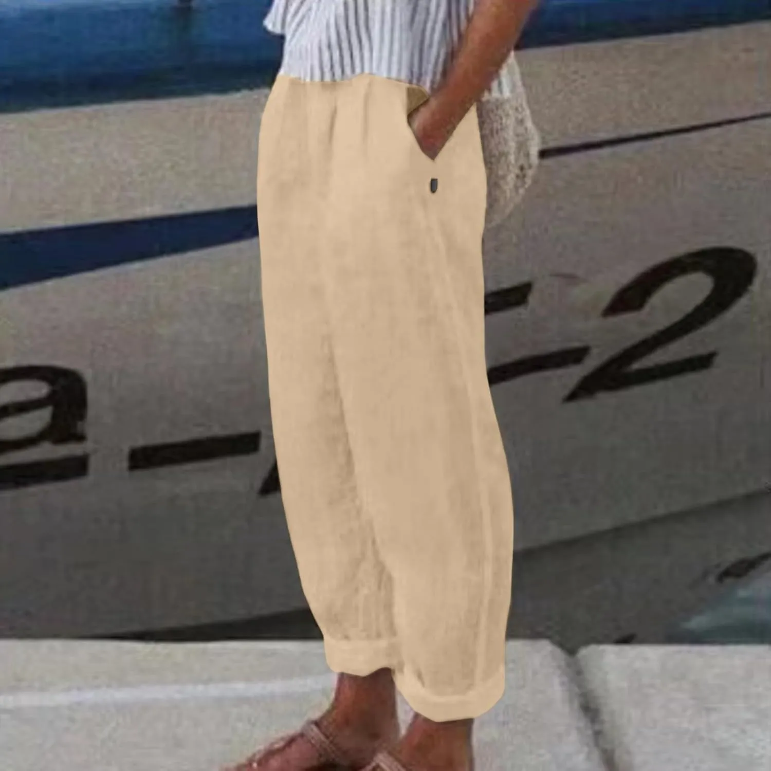 Womens Cotton Linen Wide Leg Trousers High Waisted Solid Casual Loose Fit Pants 2025 Summer Fashion Boho Pants