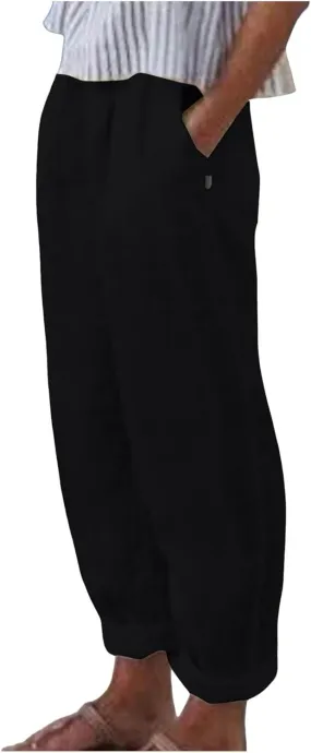 Womens Cotton Linen Wide Leg Trousers High Waisted Solid Casual Loose Fit Pants 2025 Summer Fashion Boho Pants