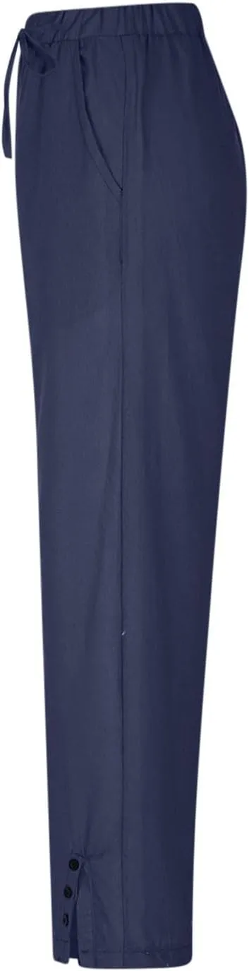 Womens Cropped Pants Loose Fit Wide Leg Capri Casual Plus Size Elastic Waist Trousers Baggy Beach Pant with Pockets
